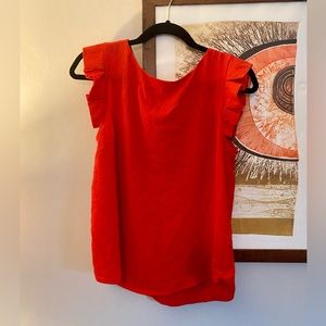 Monteau - bright red blouse with short ruffle cap sleeves